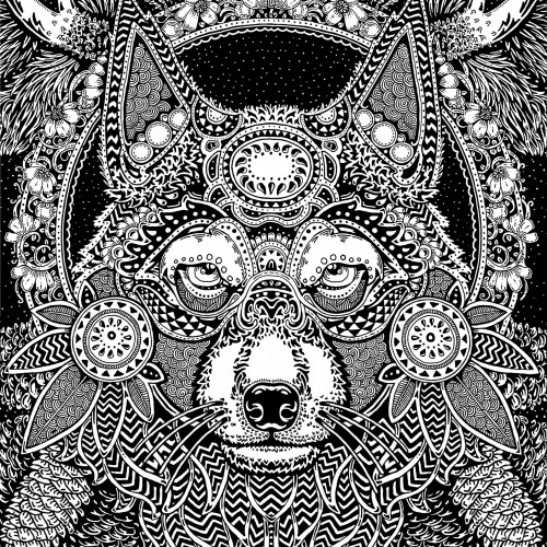 Solstice Wolf - Tribal Zendoodle