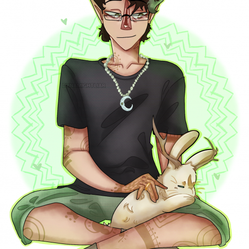 An elf and his baby jackalope