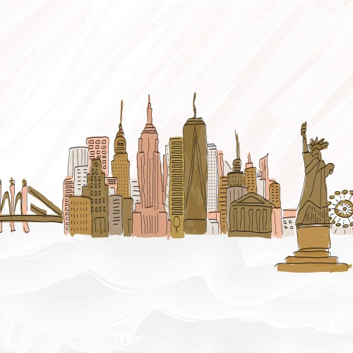 NYC iconic skyline and buildings sketch