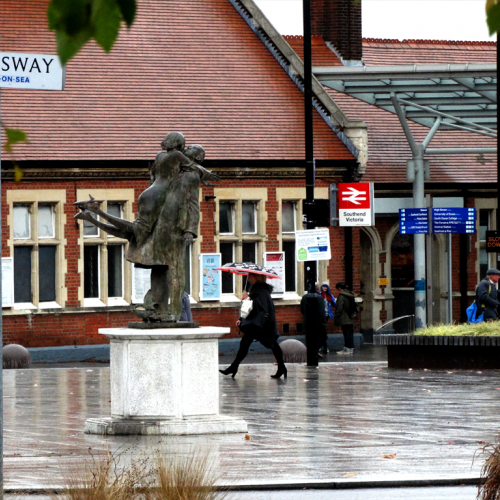 Queen Way At Southend, I Call This, The Two Loves In Rain By 2C2 Train Station