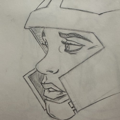 Girl head in helmet