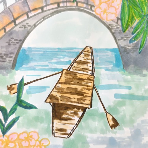 boat upon jade-colored water