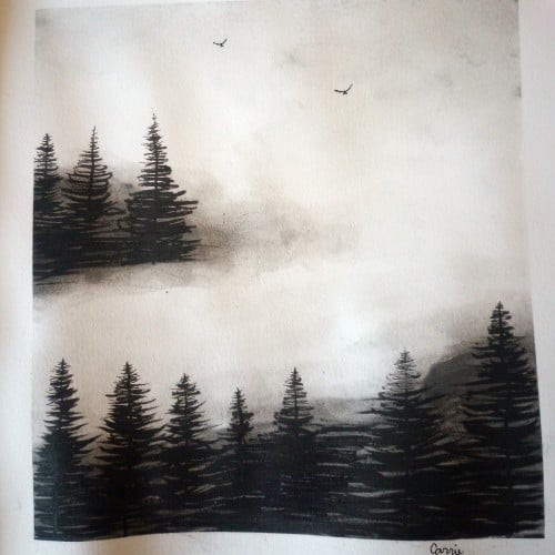 Mixed media watercolor and fine liner