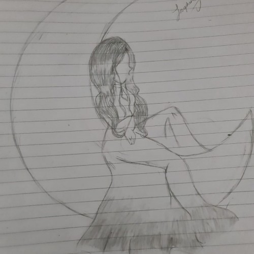 Girl sitting on moon