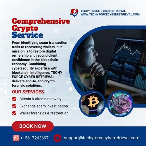 Hire the Best Certified Cryptocurrency Recovery Expert With  TECHY FORCE CYBER RETRIEVAL