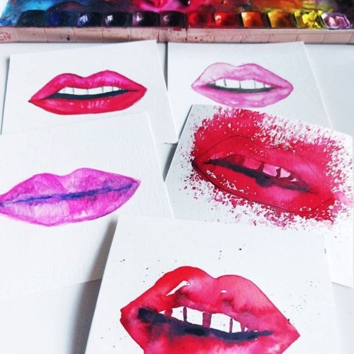 Watercolor Lips on Fire